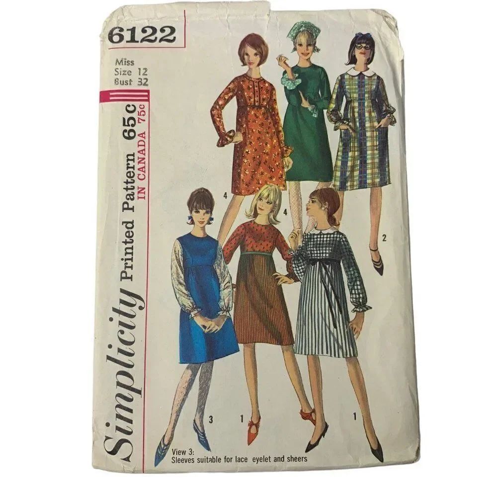 Vintage 60s Simplicity 6122 Pattern Junior Misses 9-16 One Piece Dress Uncut